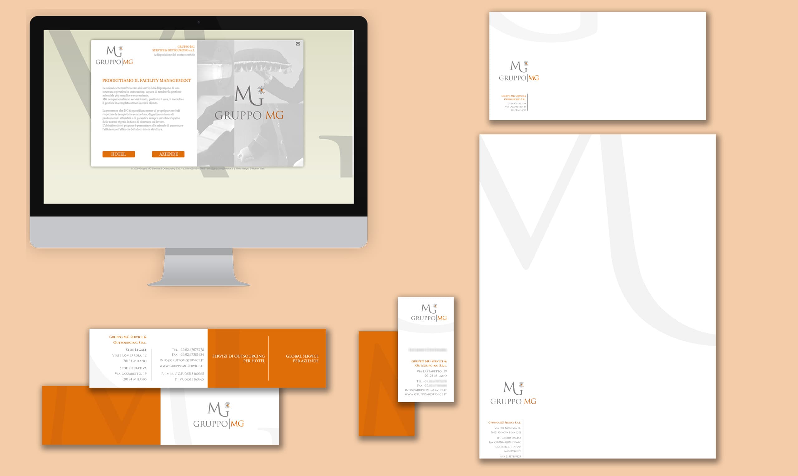 Creazione corporate identity per settore facility management e outsourcing alberghiero Gruppo MG