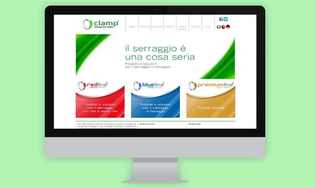 Realizzazione sito internet per settore serraggio, cablaggio e fissaggio Clamp
